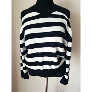 MONSE Women's Long Sleeve Striped Stretch Knit Cold Shoulder Tie Neck Top S TP01